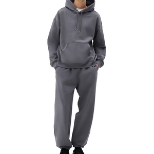 Conjunto de chándal con capucha y Jogger gris liso, ropa de invierno de lana suave, sudadera y pantalones de chándal cálidos unisex, cómodos e informales - Product Image 1