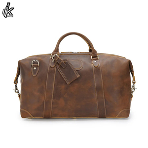 Sac de voyage week-end en cuir véritable Crazy Horse marron vintage de luxe avec logo personnalisé, sac de voyage en cuir véritable pour homme - Product Image 2