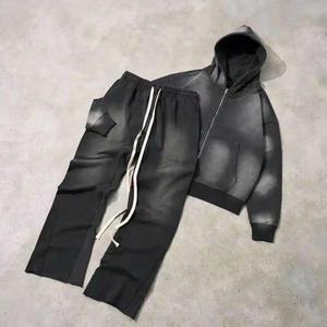 Zavi Sports Manufactured Custom Streetwear Acid Wash Flared Pants Zip UpTracksuits for <b>Men</b> Vintage Sweatsuits Heavy Cotton Set - Product Image 6
