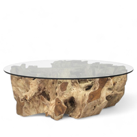 Tables basses d'extérieur en bois massif de teck exotique indonésien, design tropical de style antique Ardena, respectueuses de l'environnement, pour le salon et la maison