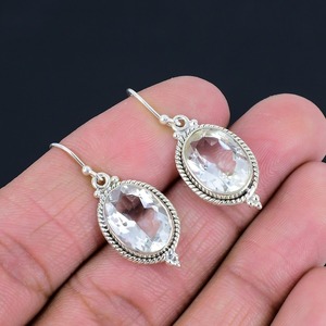 Pendientes clásicos hechos a mano, joyería de plata 925 sólida para mujer, Plata de Ley 925, Topacio blanco, piedras preciosas, pendientes de estilo bohemio, regalo - Product Image 4