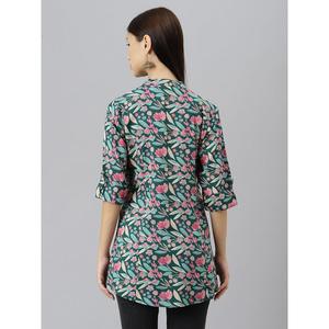 Divena Floral Rayon A-Line Chemises Haut vert foncé pour femme dans un design de chemisier élégant - Product Image 5
