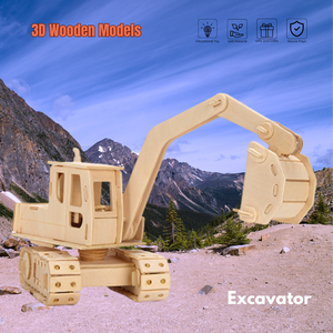 Excavadora de madera hecha a mano DIY, rompecabezas <span class=keywords><strong>3D</strong></span>, Kit de artesanía educativa STEM, regalo perfecto para niños, juguete de Ingeniería de Ciencia de cumpleaños - Product Image 1