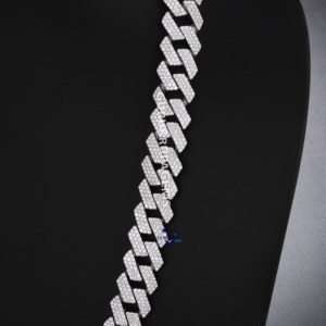 Tendencia y ropa de fiesta clásica, oro blanco de 14kt con diamante de corte redondo cultivado en laboratorio, collares de eslabones cubanos completamente helados, cadena de 20mm - Product Image 5