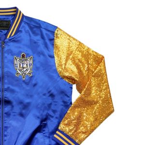 Sigma แกมมา Rho sgrho เสื้อแจ็กเก็ตแบบ BOMBER แขนสีทองปักอักษรกรีกเสื้อผ้าชีวิต - Product Image 3