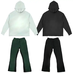Ensembles de survêtements personnalisés avec pantalons évasés et sweats à capuche pour l'hiver, impression sérigraphique sur mesure, 100% coton, streetwear respirant - Product Image 2