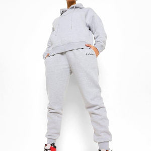 Conjunto Deportivo de Dos Piezas para Mujer, con Capucha, de Forro Polar, Informal, Ecológico, Bordado, Color Gris, de Alta Demanda, Transpirable - Product Image 1