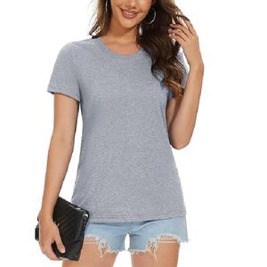 Diseño personalizado OEM 100% algodón sólido gris claro Color de manga corta cuello redondo talla grande camiseta promocional de mujer de Bangladesh - Product Image 1