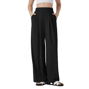 Pantalon large taille haute pour femme, style décontracté, avec nœud en dentelle, idéal pour le bureau ou l'été - Product Image 1