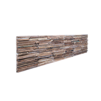 Panneau mural moderne en bois de teck recyclé avec motif géométrique et texture superposée pour appartement, hôtel et villa