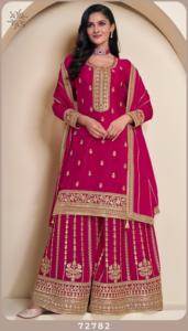 Fantaisie Tendance À La Mode Vêtements Ethniques Top Qualité Chinon Salwar Costume Broderie Travail Avec Sarara Femme À Vendre - Product Image 3