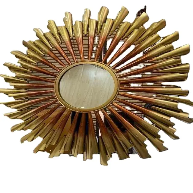 Bronze Gold Leaf Margeaux Sunburst Statement Mirror Hand Carved Home Wall Decoration w/Stained Mirror Direct Factory Supplier