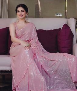 Nouveau Block Buster Bollywood Design Festival porter Georgette broderie Saree de travail et Blouse au prix de gros - Product Image 5