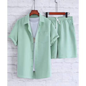 เสื้อคอตตอนแขนสั้นมีกระดุมเต็มปกเสื้อแฟชั่นใหม่ล่าสุดเสื้อผ้าลำลองระบายอากาศสำหรับฤดูร้อนสีพื้น - Product Image 3