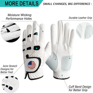 Gants de golf blancs pour femmes Gants en cuir pour main gauche et droite avec design respirant Meilleure vente en peau de mouton - Product Image 2