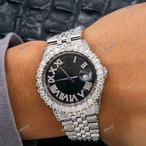 Nueva llegada 36mm número romano analógico negro Dial reloj de lujo totalmente helado Moissanite diamante Unisex estilo HipHop todas las ocasiones - Product Image 2