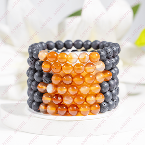 Premium Quality Best Selling Lava Diffuser <b>Bracelet</b> With Carnelian Heling Fashion Jewelry Crystals 8mm Round <b>Gemstone</b> <b>Bracelet</b> - Product Image 1