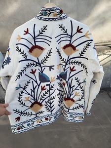 Indian White Handcrafted Suzani Velvet <b>Jacket</b> Floral Fancy Embroidery Style For Unisex Boho <b>Hippie</b> coat Indian Wholesaler - Product Image 3