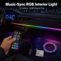 Kit de Tiras de Luz Ambiental LED RGB para Auto, Negro, 5W, USB, Iluminación Interior con Control Remoto, DIY
