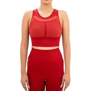 เสื้อชั้นในโยคะผู้หญิงแบบเรียบง่าย รองรับสูง ไร้ตะเข็บ ผ้าตาข่าย ระบายอากาศ สำหรับออกกำลังกาย ฟิตเนส แอคทีฟแวร์ เนื้อผ้านุ่ม ยืดหยุ่น รับสกรีนโลโก้ด้านหน้า - Product Image 6