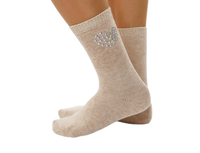 Chaussettes en cachemire mélangé pour femmes, respirantes, chaudes, avec design en strass en forme de cœur, confortables, en tricot extensible, pour l'automne