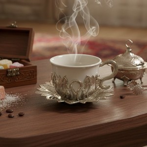 Ensemble de 6 tasses et soucoupes en fonte vintage, comprenant 6 tasses en métal et 6 soucoupes, idéal pour les cafés et les salons de thé - Product Image 4