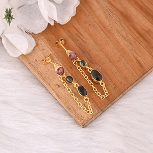 Pendientes de Lujo Chapados en Oro, Plata de Ley 925, con Turmalina Natural Multicolor, Pendientes Colgantes, Joyería para Mujer - Product Image 4