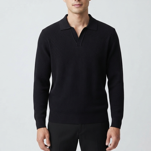 Suéter de Punto Negro Casual para Hombre, Otoño-Invierno 2026, de Alta Calidad, Personalizado, Moderno, Ajustado, con Cuello - Product Image 4