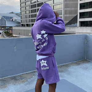 Conjunto de sudaderas con capucha y sudaderas para hombre con estilo único OEM personalizado logotipo Vintage ácido lavado Unisex 3D para estampado Puff de dos piezas - Product Image 3