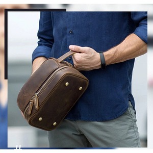 Neceser cosmético de cuero de búfalo de alta calidad con acabado premium y logotipo personalizado, se acepta cuero de búfalo de grano completo refinado - Product Image 1