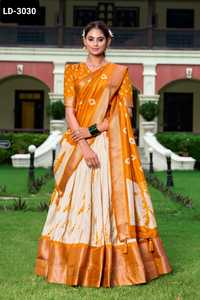 ชุดเดรสพื้นเมืองอินเดียชุดแต่งกายแต่งกายแต่งกายแบบผ้าไหมโดลาผ้าไหมลายชิโบริพิมพ์ลายชิโบริพร้อมเซ็ตผ้าไหมโดลา - Product Image 3