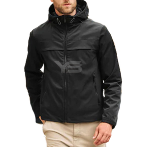 OEM แจ็คเก็ตผ้านิ่มมีฮู้ดสำหรับผู้ชายสีดำ, แจ็คเก็ตระบายอากาศได้ดีน้ำหนักเบาทนทานยั่งยืนแห้งเร็ว - Product Image 2