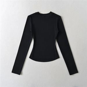 T-shirts à manches longues pour femmes, basiques, col rond, sexy, automne-hiver, hauts en coton élastiques fins pour femmes - Product Image 6