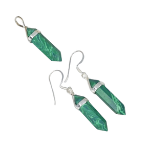 Pendientes de gancho de piedras preciosas de Plata de Ley 925 de malaquita verde, conjunto de colgante, joyería hecha a mano elegante, regalo para ella, pendiente de 2 piedras - Product Image 1