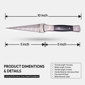 Cuchillo Skinner Burraq Personalizado Hecho a Mano OEM/ODM de Acero de Damasco de 10 Pulgadas y 2 mm de Grosor con Mango de Resina y Funda de Cuero para Camping - Product Image 3