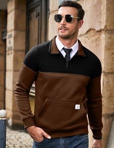 Pull à fermeture éclair pour homme Sweat matelassé Pull à manches longues Pull à col montant Sweat à blocs de couleurs - Product Image 2
