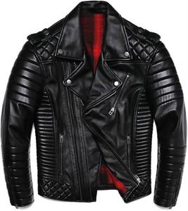 แจ็คเก็ตหนังแท้ผู้ชาย แฟชั่นกันลม แจ็คเก็ตหนังคุณภาพสูง หนังแกะ แจ็คเก็ตนักขี่มอเตอร์ไซค์ สไตล์สตรีทแวร์ - Product Image 5