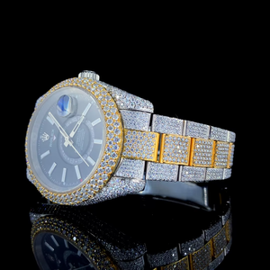 Montre en acier inoxydable entièrement sertie de strass, plaquée or jaune et blanc, forme ronde, style hip-hop, pour homme - Product Image 3
