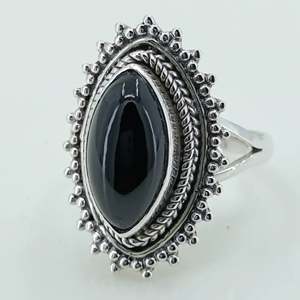 Navya Craft Handmade 925 Sterling <b>Silver</b> Women's <b>Statement</b> Cocktail <b>Ring</b> Black Onyx Marquise Rhodium July Birthstone Gift IGI - Product Image 2