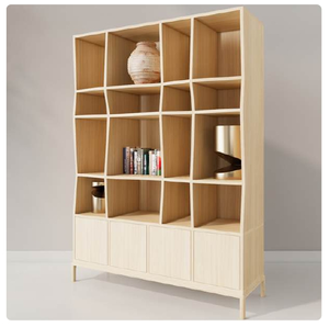 Étagère à livres en bois moderne avec portes, étagère modulaire autoportante pour salon, bureau à domicile, design scandinave - Product Image 3