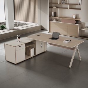 Wooden Executive <b>Desk</b> With Box Drawer Storage Heavy Duty Boss Office Table Panel Base Manager <b>Workstation</b> Easy Assembly - Product Image 6
