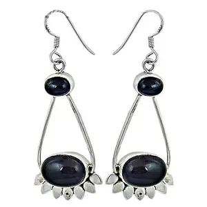 Boucles d'oreilles pendantes en argent 925 pour femmes, pierre précieuse noire, bijoux de mode - Product Image 1