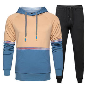 Ensemble de survêtement athlétique pour homme, coupe régulière, molleton de coton imprimé épais pour l'hiver, 2 pièces, grande taille, à capuche, uni - Product Image 2