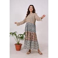 Robe longue maxi bohème patchwork 100 % coton écologique pour femme, faite main, à motifs floraux, respirante, taille naturelle, idéale pour les fêtes, les vacances et le quotidien