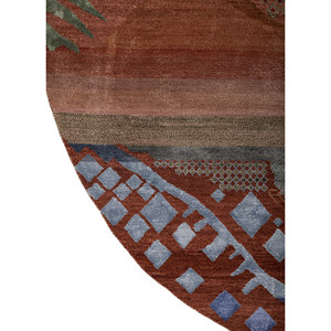 Alfombras Manchaha de Lana y Seda de Bambú Anudadas a Mano, Diseño de Parches Rojos y Naranjas para Uso Doméstico-Les-2836 - Product Image 4