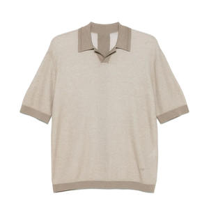 เสื้อยืดทำงานเปิดคอสำหรับผู้ชายฤดูร้อนเสื้อโปโลแบบเย็บปะสุดเท่เสื้อถักแบบลำลองพิมพ์ลายพื้น - Product Image 1