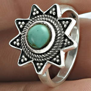 Anillo de Estrella Turquesa con Corte Redondo Brillante, Plata de Ley 925, Joyería Boho Hecha a Mano para Mujeres y Niñas, Regalo de Cumpleaños o Aniversario - Product Image 2