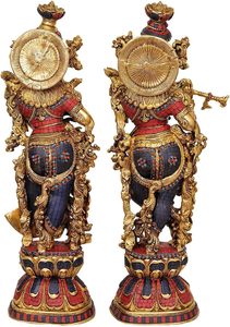 28.5 pouces fait à la main grande sculpture hindoue en laiton Figurine moderne Radha Krishna Statue idole incrustation travail pour mariages anniversaires - Product Image 6