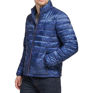 Veste matelassée à col montant brodée sur mesure pour homme, bleu marine, manteau d'hiver, pliable, isolée, imperméable, à capuche, parka d'extérieur, OEM - Product Image 3