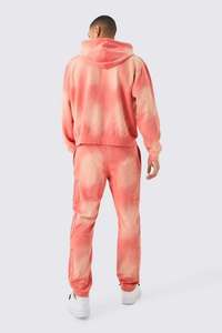 Ensemble survêtement orange surdimensionné avec logo personnalisé, fermeture éclair, broderie usée, effet délavé, poches avant, fermeture éclair, sweat-shirt et pantalon de survêtement - Product Image 3